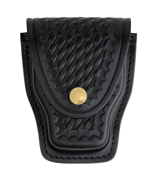 Leather Basket Weave Handcuff Holder with Brass Snap