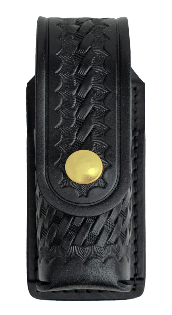 Leather Basket Weave Small Pepper Spray Holder with Brass Snap