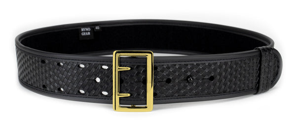 2.25" Basket Weave Synthetic Leather Duty Belt - Brass Buckle