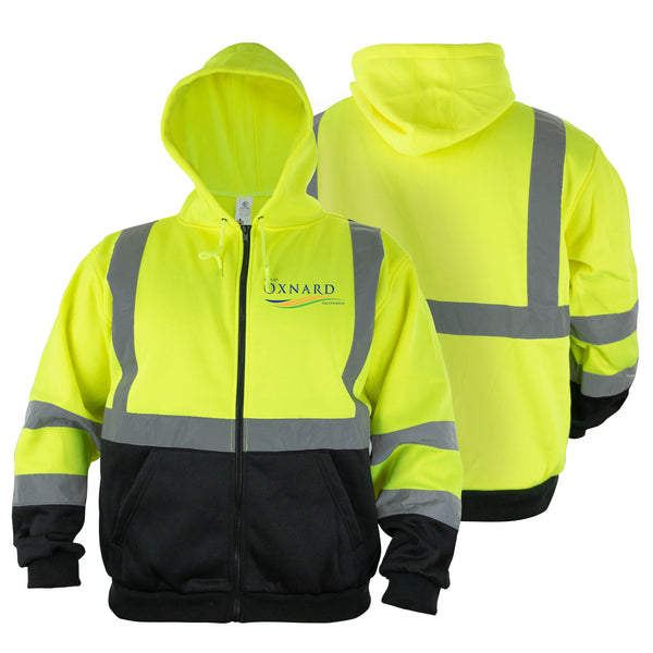 Hi-Visibility Safety Thermal Zippered Hoodie (Lime Green/Black) - City of Oxnard