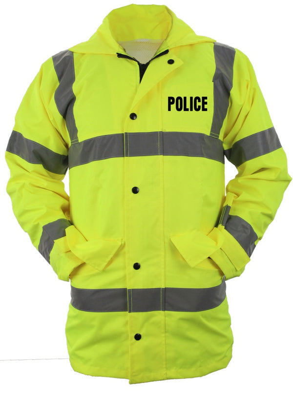 Police/ Sheriff High Visibility Raincoat With Reflective Stripes (Lime Green)