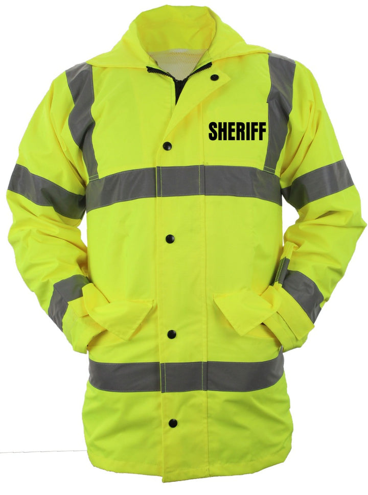 Sheriff High Visibility Raincoat With Reflective Stripes (Lime Green)