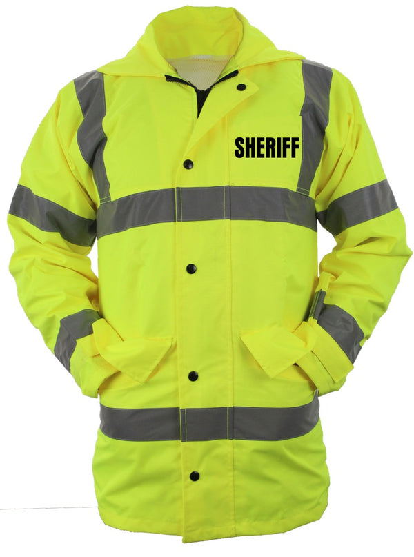 Sheriff High Visibility Raincoat With Reflective Stripes (Lime Green)