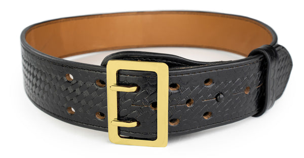 2.25" Basket Weave Leather Belt - Brass Buckle