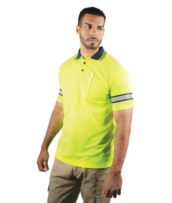 Polyester Short Sleeve Lime Green Polo Shirt with Reflective Stripe (No ID)