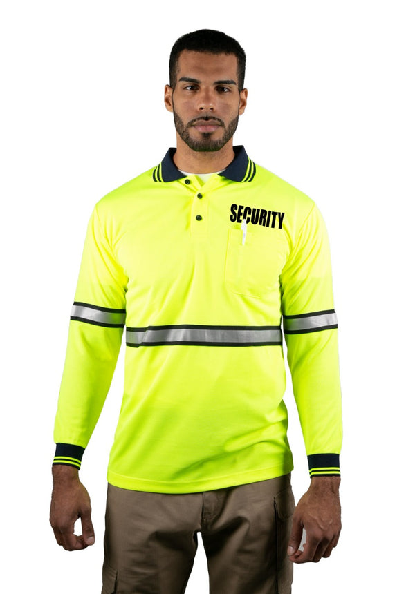 Polyester Long Sleeve Lime Green Polo Shirt with Reflective Stripe (Security ID)