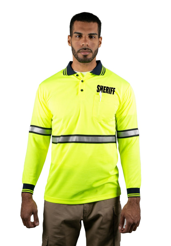 Polyester Long Sleeve Lime Green Polo Shirt with Reflective Stripe (Sheriff ID)