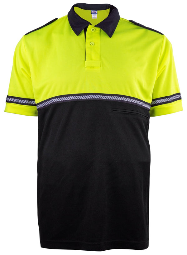 Ryno Gear Two Tone 100% Polyester Bike Patrol Short Sleeve Polo Shirt with Zipper Pocket and Hash Reflective Tape (No ID)