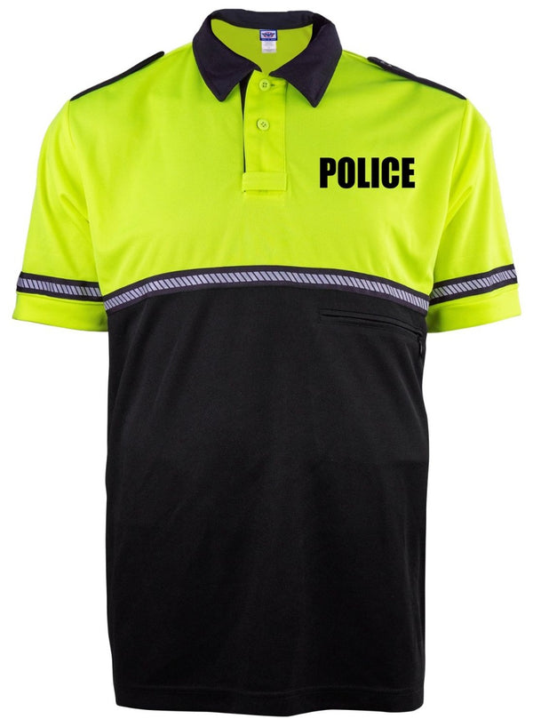 Ryno Gear Two Tone 100% Polyester Bike Patrol Short Sleeve Polo Shirt with Zipper Pocket and Hash Reflective Tape (Police ID)