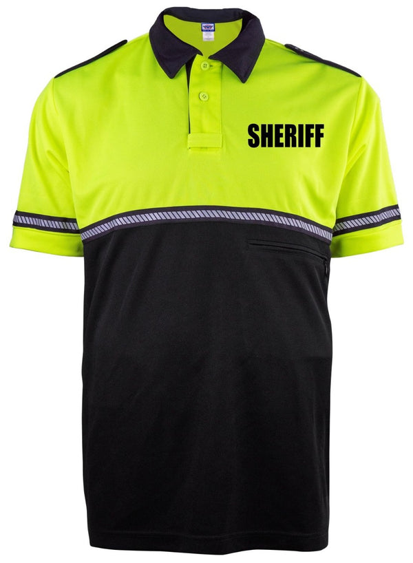 Ryno Gear Two Tone 100% Polyester Bike Patrol Short Sleeve Polo Shirt with Zipper Pocket and Hash Reflective Tape (Sheriff ID)