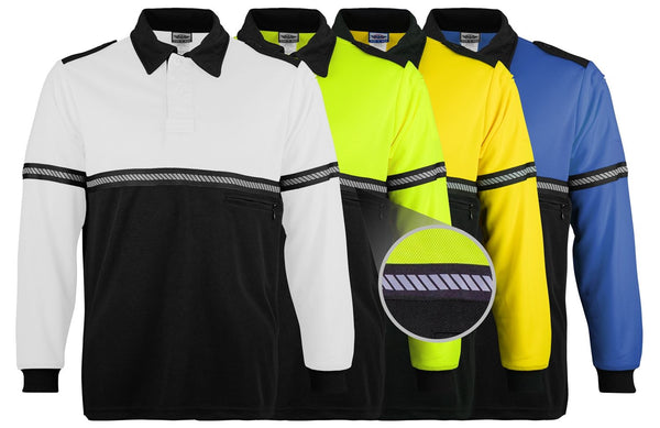 Ryno Gear Two Tone 100% Polyester Bike Patrol Long Sleeve Polo Shirt with Zipper Pocket and Hash Reflective Tape (No ID)
