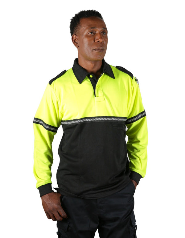 Ryno Gear Two Tone 100% Polyester Bike Patrol Long Sleeve Polo Shirt with Zipper Pocket