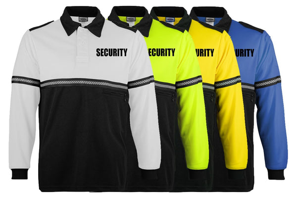 Ryno Gear Two Tone 100% Polyester Bike Patrol Long Sleeve Polo Shirt with Zipper Pocket and Hash Reflective Tape (Security ID)