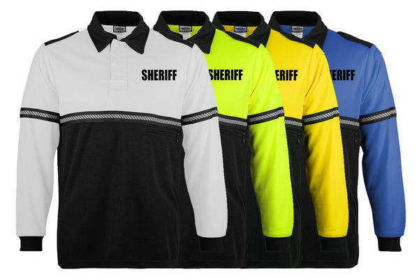 Ryno Gear Two Tone 100% Polyester Bike Patrol Long Sleeve Polo Shirt with Zipper Pocket and Hash Reflective Tape (Sheriff ID)